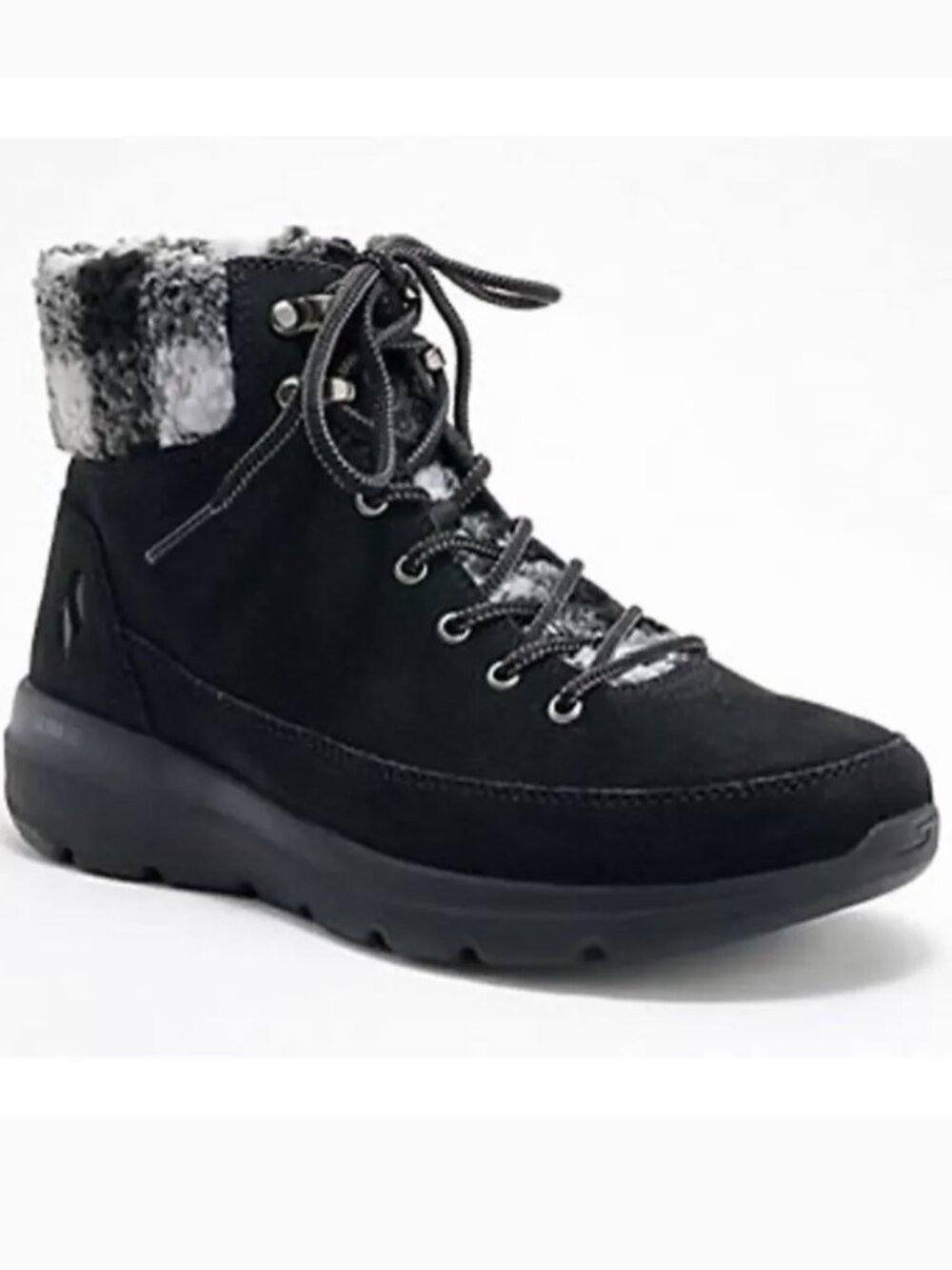 Skechers Suede Ultra GO Plaid Sherpa Collar Black Lace-Up Hiker Boots Size 8